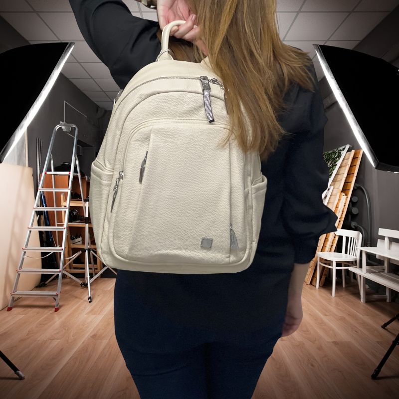 rucsac de dama crem din imitatie de piele